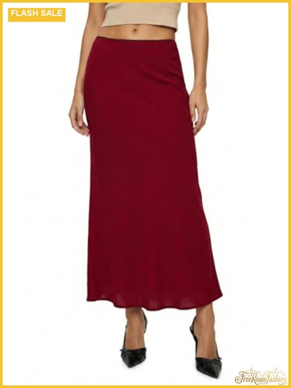 Ruched Chiffon Maxi Skirt High Waist Elastic Waist Straight Floor Length